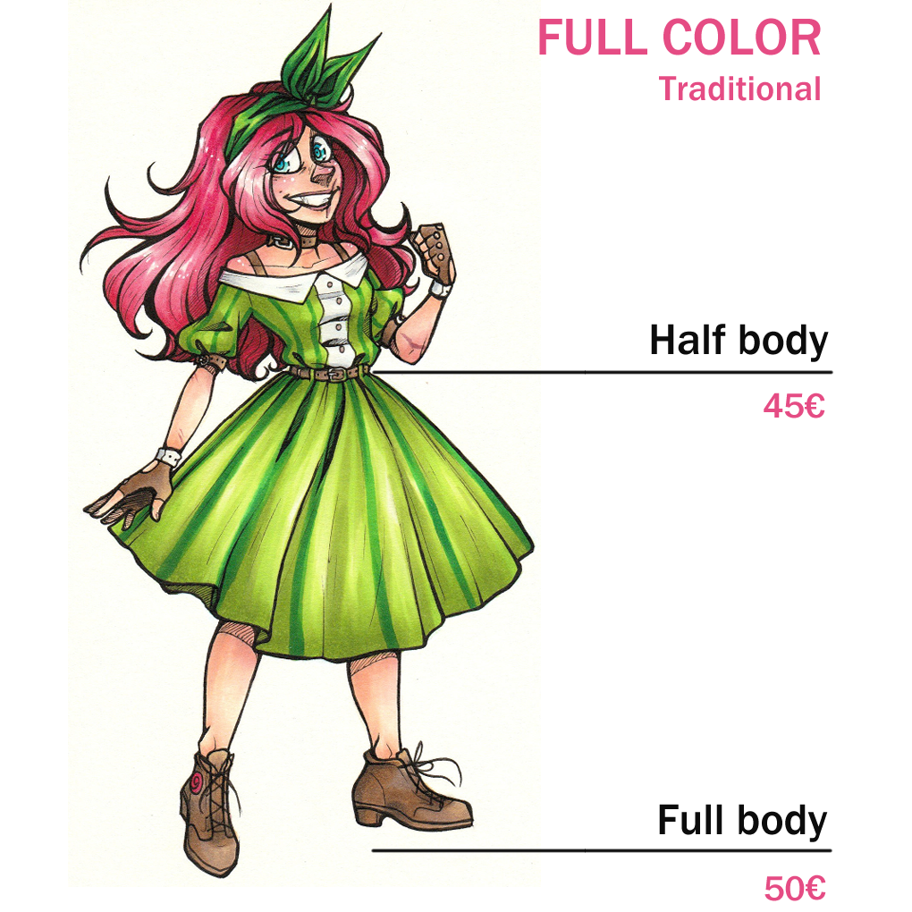 Full Color (traditional) - 45€ for half body, 50€ for full body