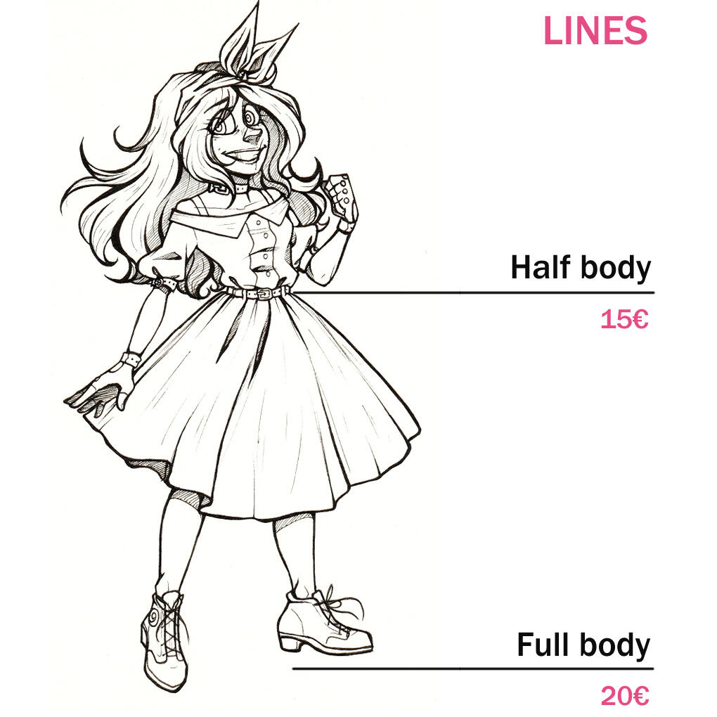Lines - 15€ for half body, 20€ for full body